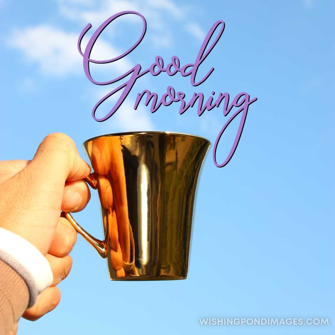 Drinking coffee on blue sky. Good Morning Coffee Images